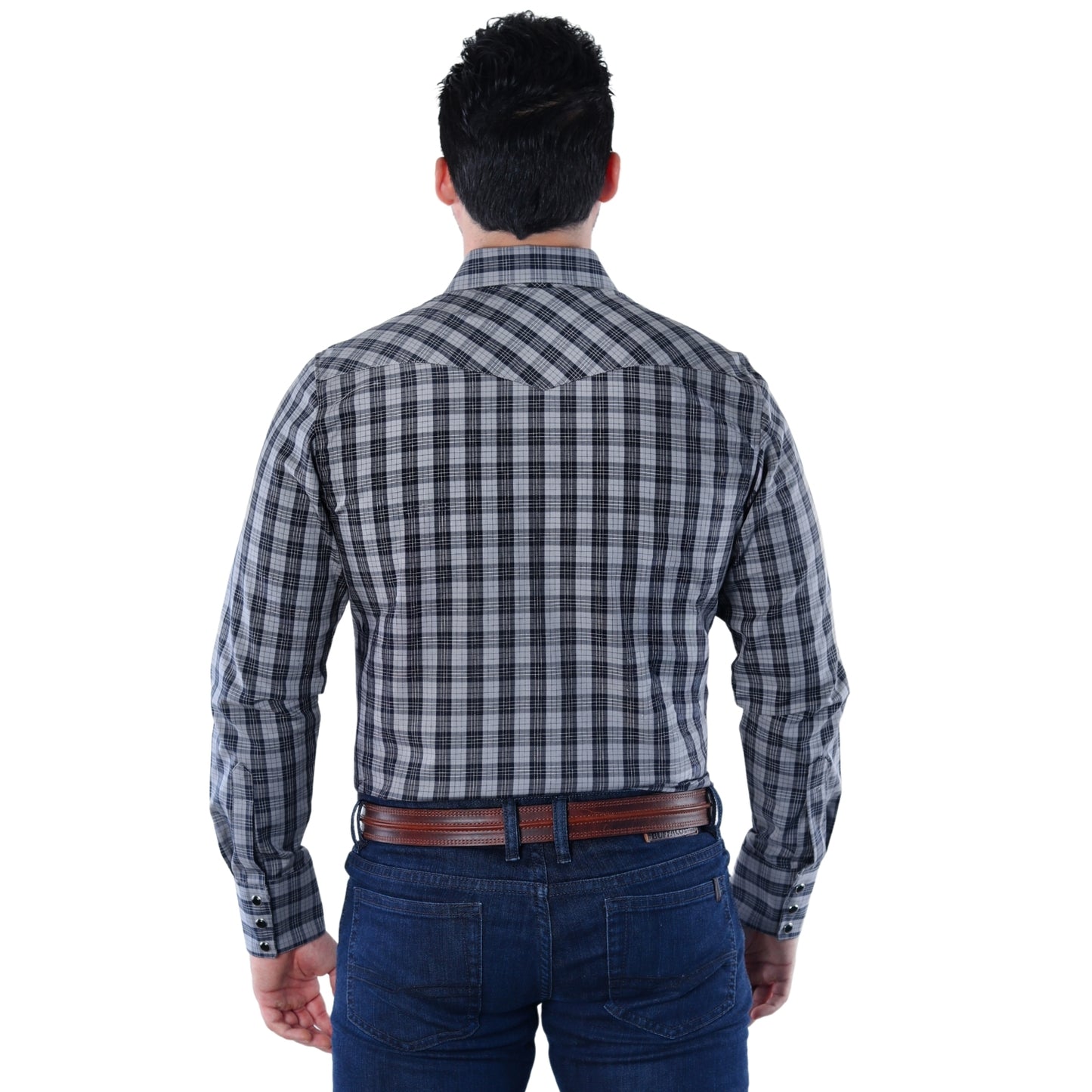 Camisa Vaquera Hombre Cuadros Negro/Gris | Western Elegante Manga Larga | BOCHI