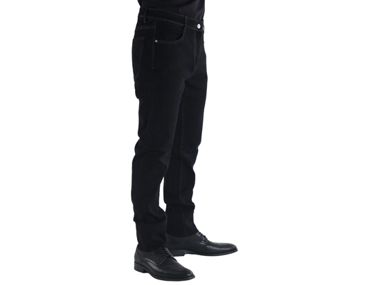 Jeans Casual para Hombre con Tiro Medio Negro Liso de Corte Slim | 70% Algodón, 25% Poliéster y 5% Elastano | BERMAN