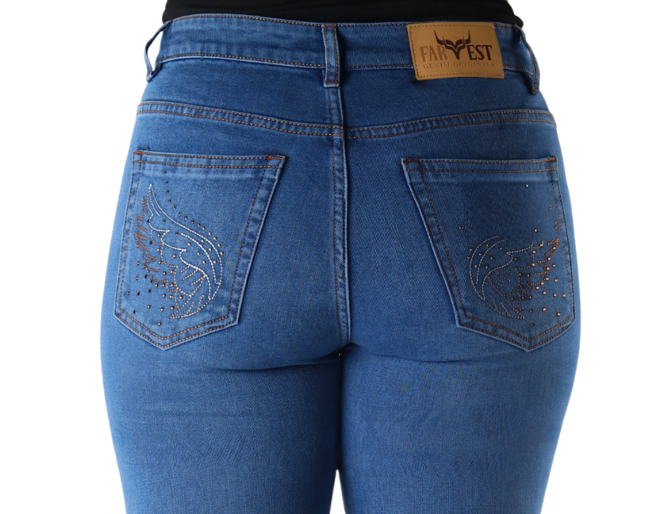 Jeans Vaquero de Corte Acampanado con Tiro Medio para Dama | FARWEST