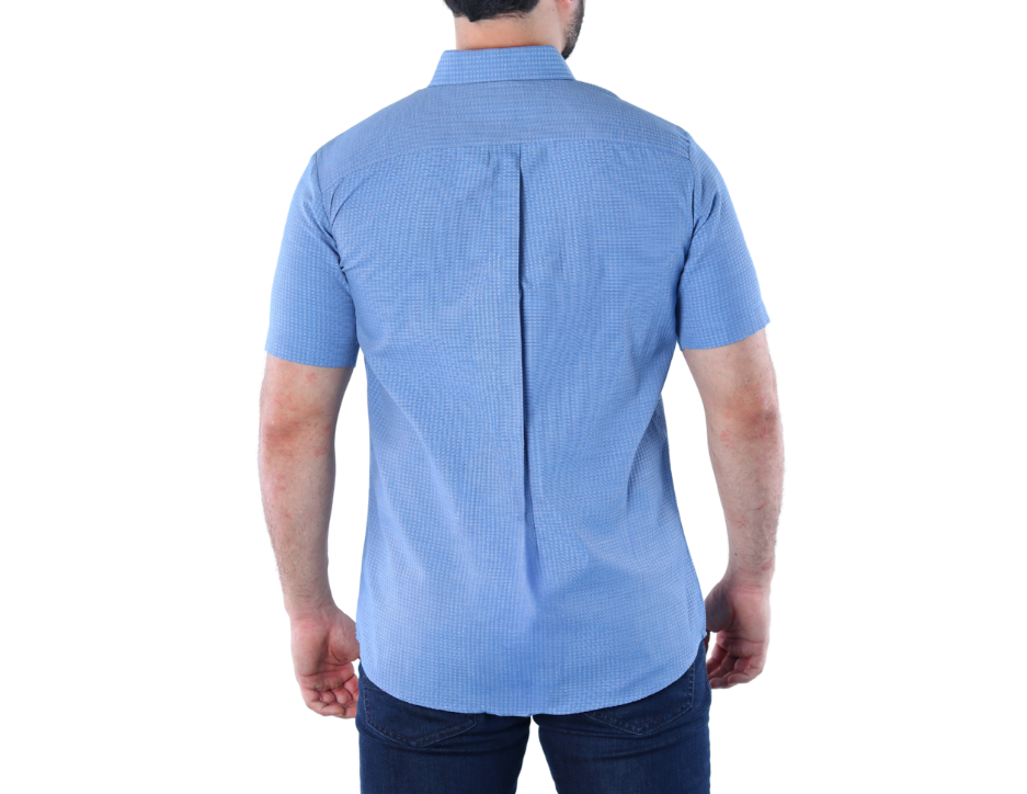 Camisa Casual Hombre Micro Textura Azul Cielo | Manga Corta Fresca | 50% Algodón | KHAKI & BLUES