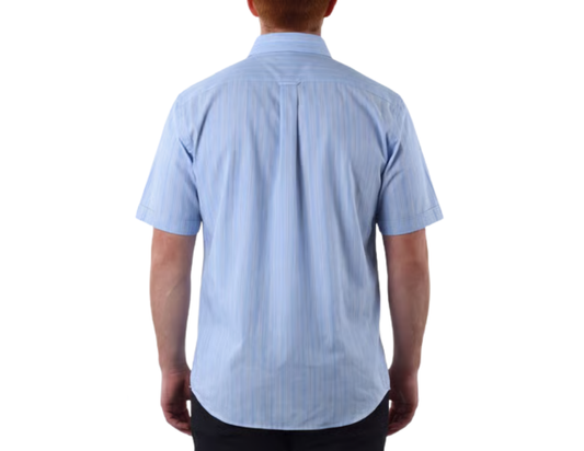 Camisa Casual Manga Corta para Hombre de Franjas Verticales Corte Slim Fit | 100% Algodón | KHAKI & BLUES