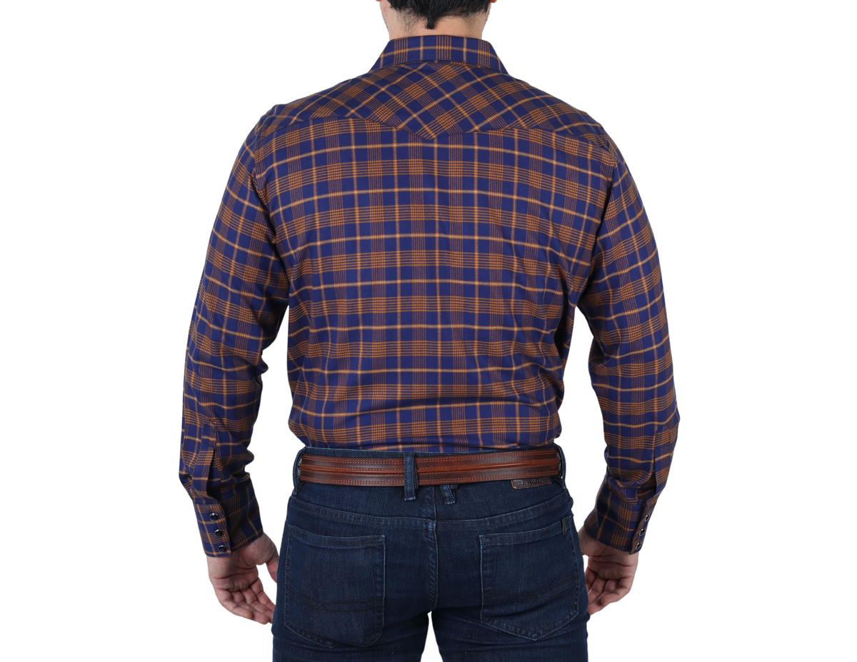 Camisa Vaquera Western Manga Larga para Hombre a Cuadros de Corte Clásica | 51% Bambú, 36% Poliéster y 13% Acrilán | BOCHI