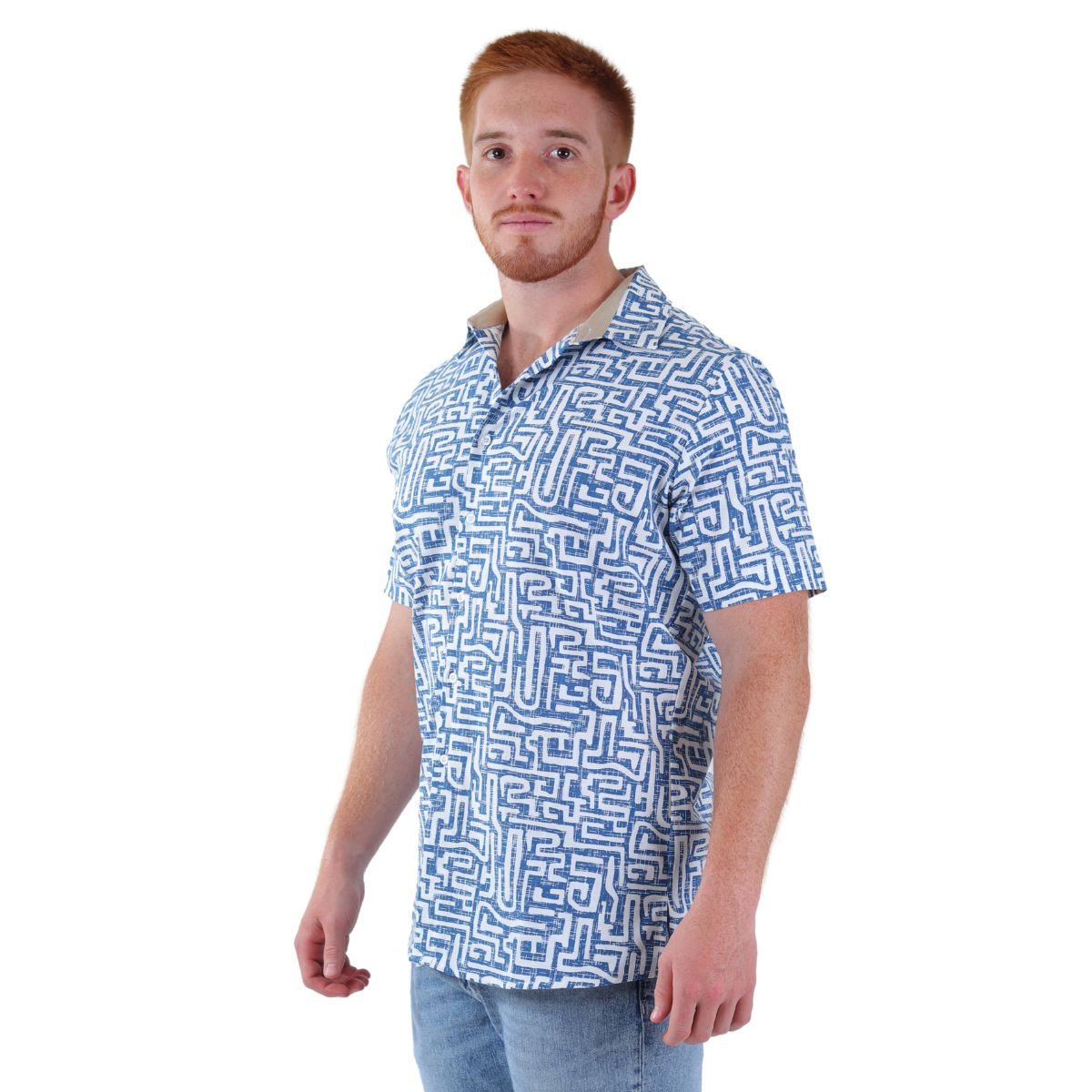 Camisa Casual Hombre Manga Corta Khaki&blues