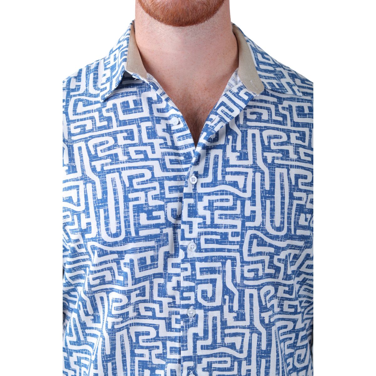 Camisa Casual Hombre Manga Corta Khaki&blues