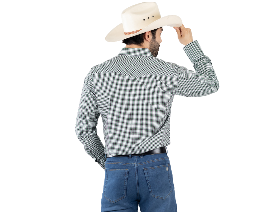Camisa Vaquera de Hombre Cuadros Azul y Blanco | Western Manga Larga | FARWEST