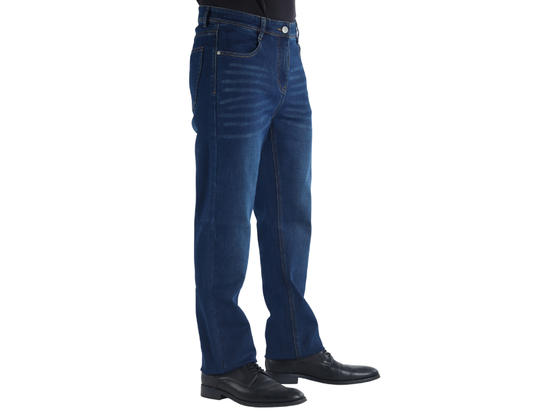 Jeans Casual para Hombre con Tiro Medio Índigo Liso de Corte Recto | 70% Algodón, 25% Poliéster y 5% Elastano | BERMAN