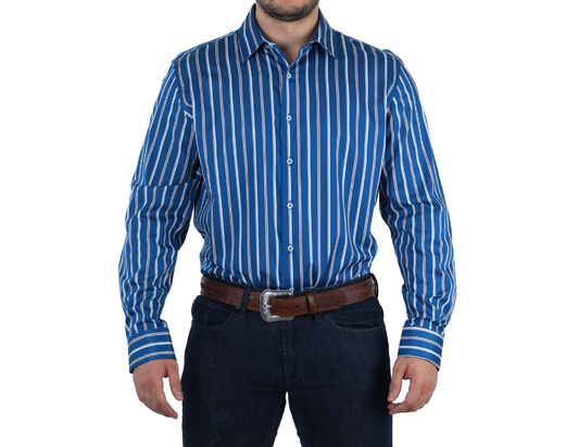 Camisa Casual Manga Larga para Hombre Diseño de Rayas Corte Slim Fit | 50% Poliéster y 50% Bambú | BOCHI