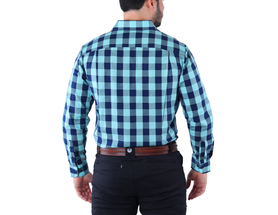 Camisa Casual de Hombre a Cuadros Turquesa/Azul | Manga Larga Regular Fit | KHAKI & BLUES