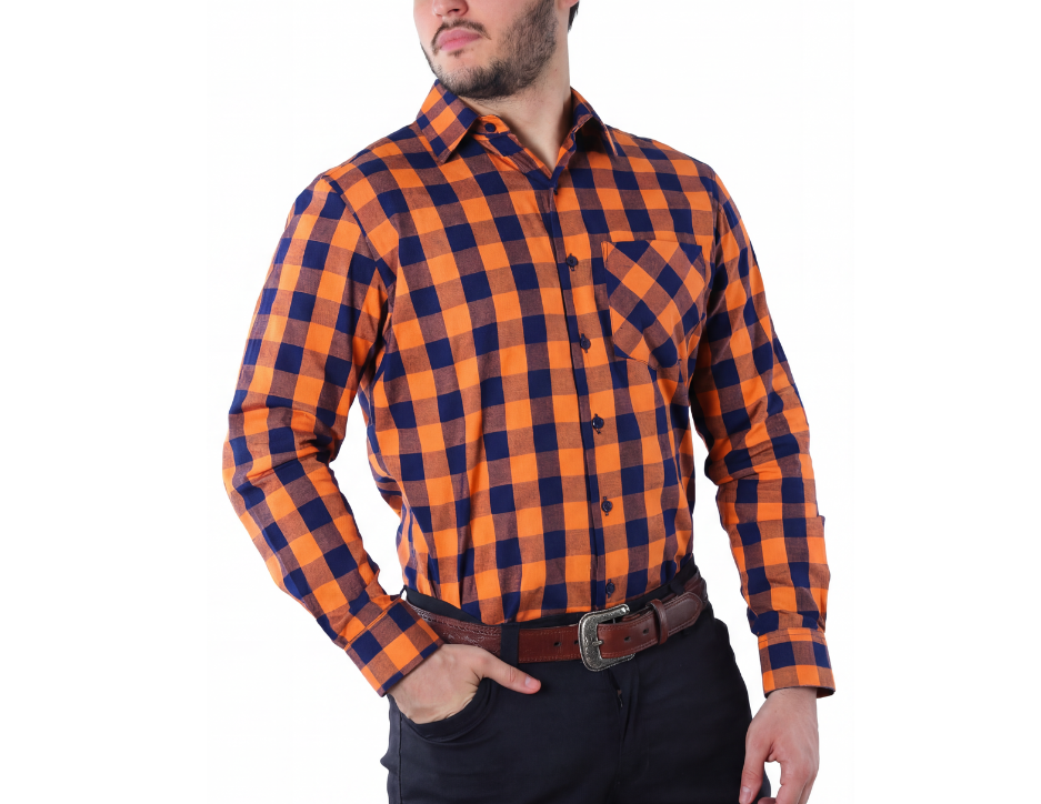 Camisa Casual de Hombre a Cuadros Turquesa/Azul | Manga Larga Regular Fit | KHAKI & BLUES