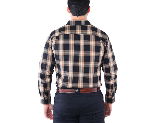 Camisa Casual Berman Hombre Cuadros Negro/Café | Algodón Oxford Regular Fit | KHAKI & BLUES
