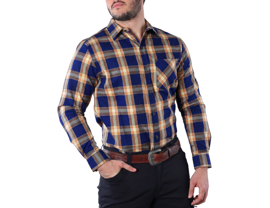 Camisa Casual Berman Hombre Cuadros Negro/Café | Algodón Oxford Regular Fit | KHAKI & BLUES