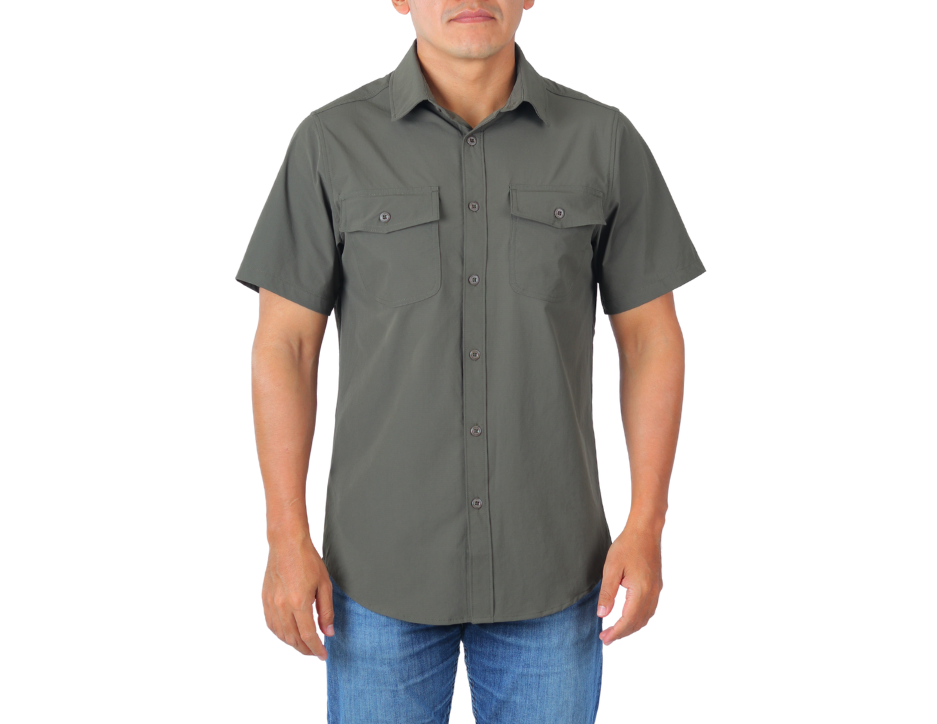 Camisa Tipo Pescador Hombre | Bolsas con Cartera y Aberturas Laterales | KHAKI & BLUES