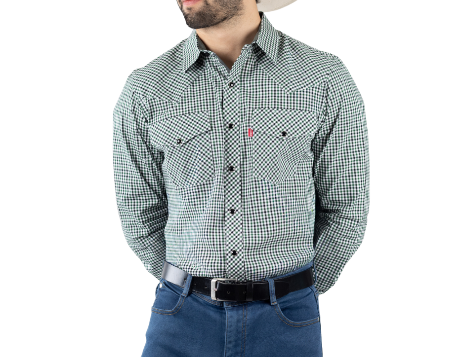 Camisa Vaquera de Hombre Cuadros Azul y Blanco | Western Manga Larga | FARWEST