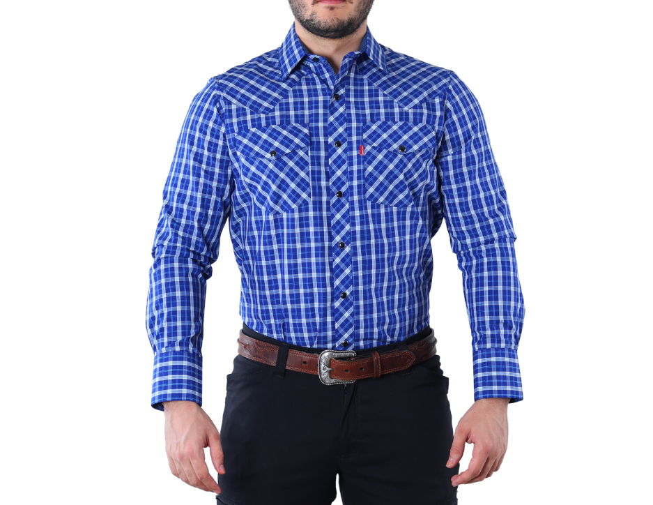 Camisa Vaquera Slim Fit Hombre Cuadros | Botones Perla | Manga Larga | FARWEST