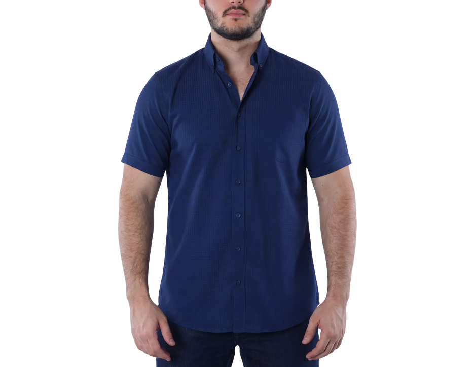 Camisa Casual Hombre Micro Textura Azul Cielo | Manga Corta Fresca | 50% Algodón | KHAKI & BLUES