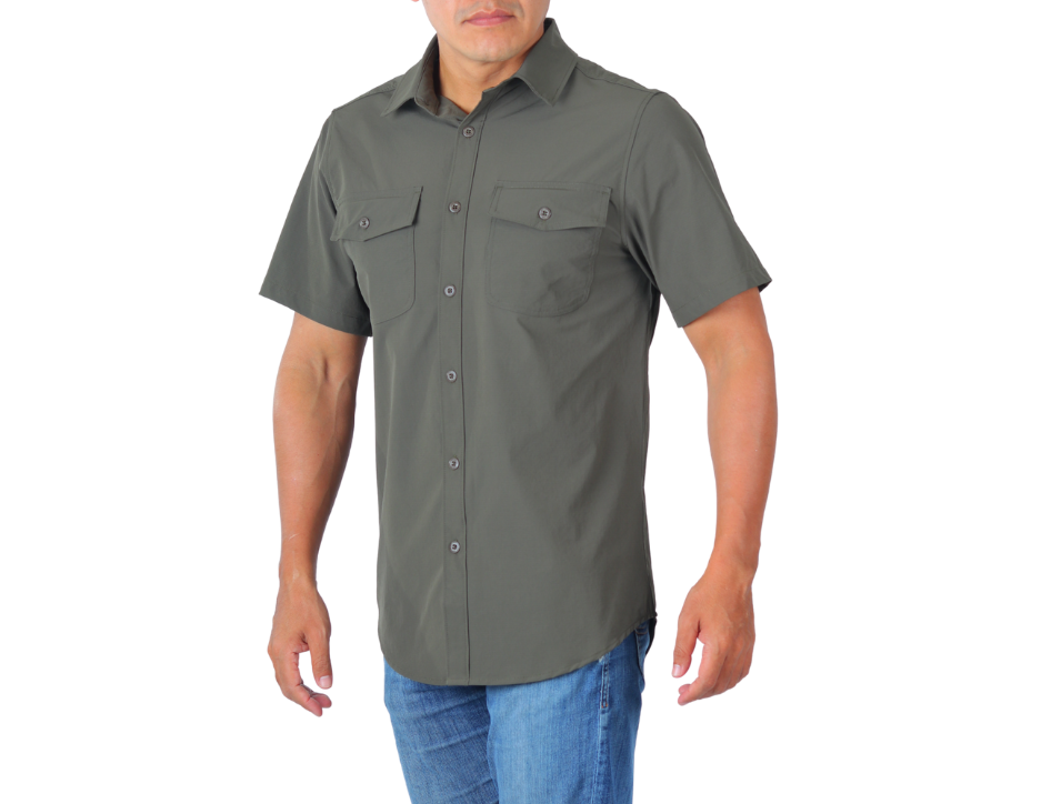 Camisa Tipo Pescador Hombre | Bolsas con Cartera y Aberturas Laterales | KHAKI & BLUES