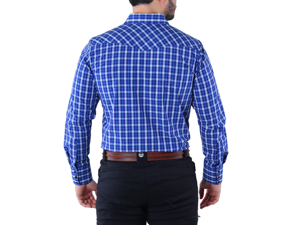 Camisa Vaquera Slim Fit Hombre Cuadros | Botones Perla | Manga Larga | FARWEST