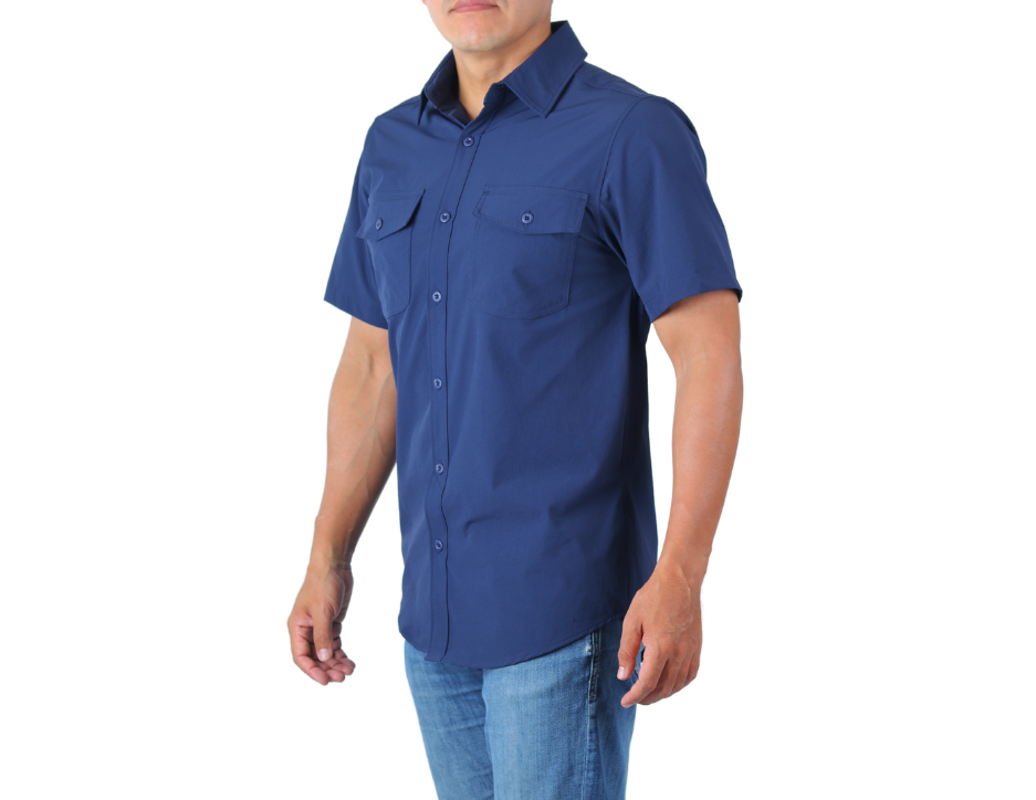 Camisa Tipo Pescador Hombre | Bolsas con Cartera y Aberturas Laterales | KHAKI & BLUES