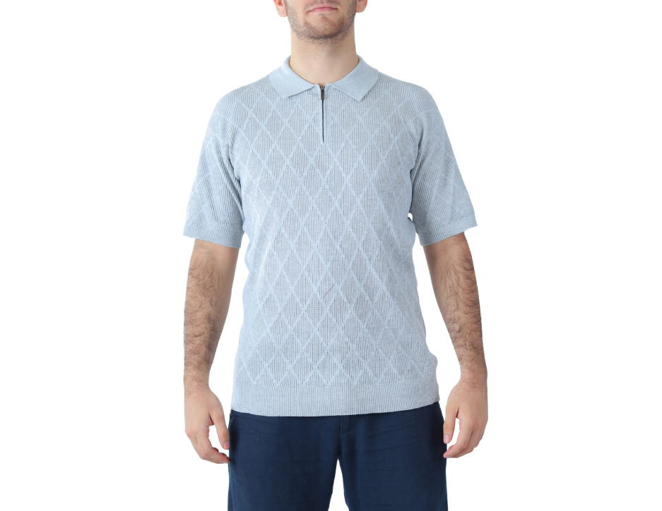 Camisa Casual Hombre con Cierre | Tejido de Punto | Khaki & Blues
