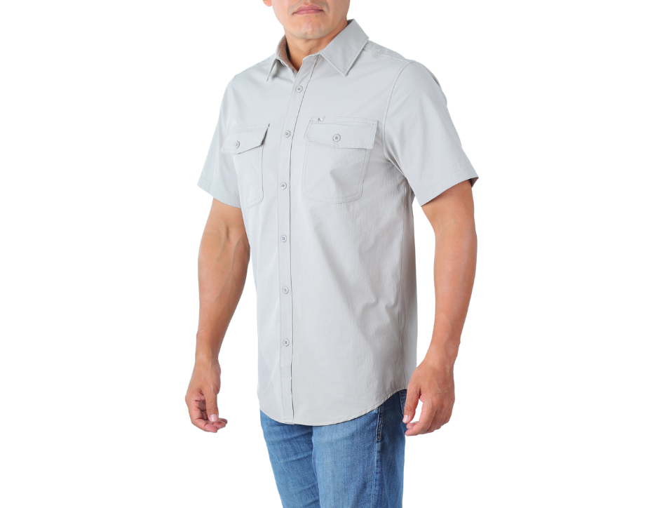 Camisa Tipo Pescador Hombre | Bolsas con Cartera y Aberturas Laterales | KHAKI & BLUES
