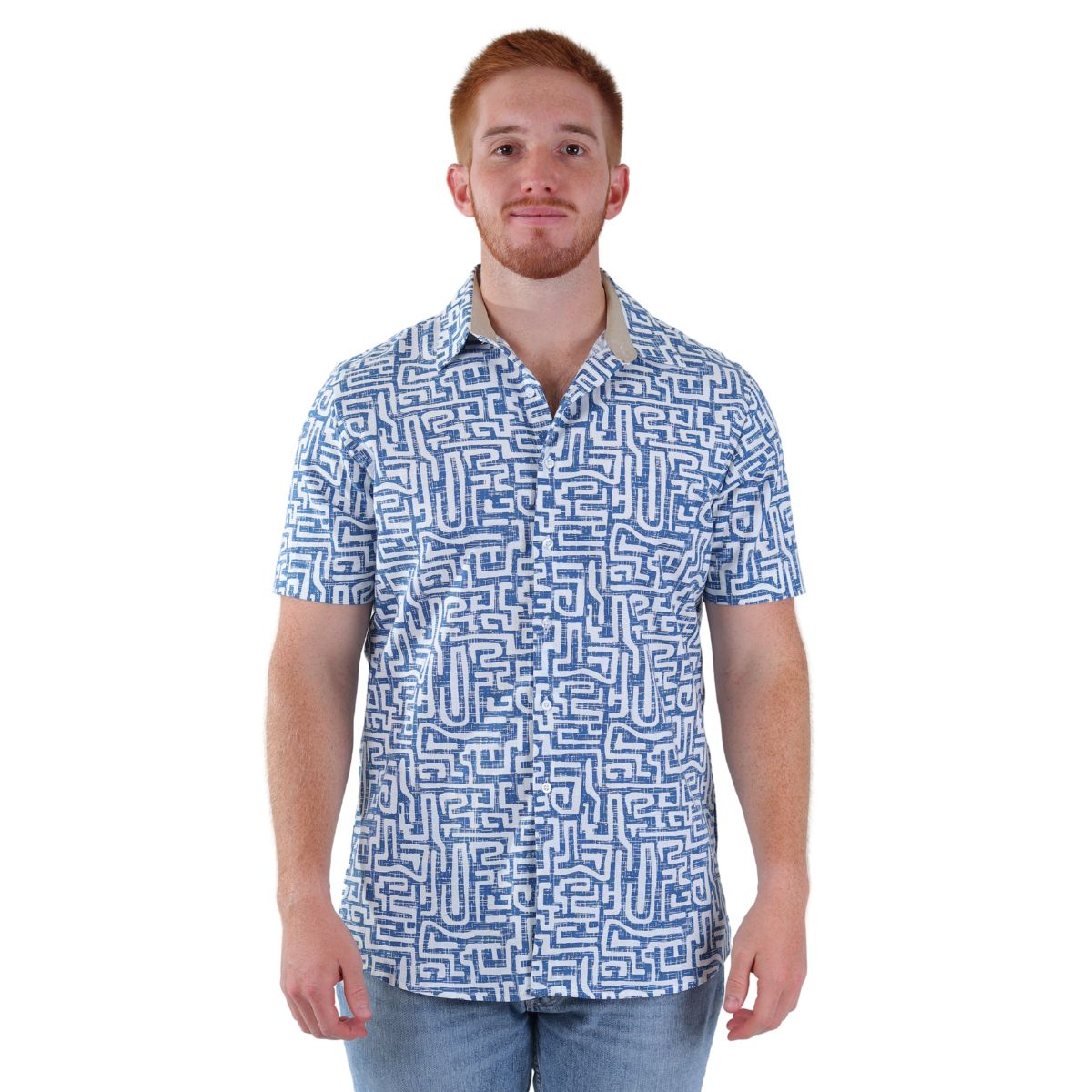 Camisa Casual Hombre Manga Corta Khaki&blues