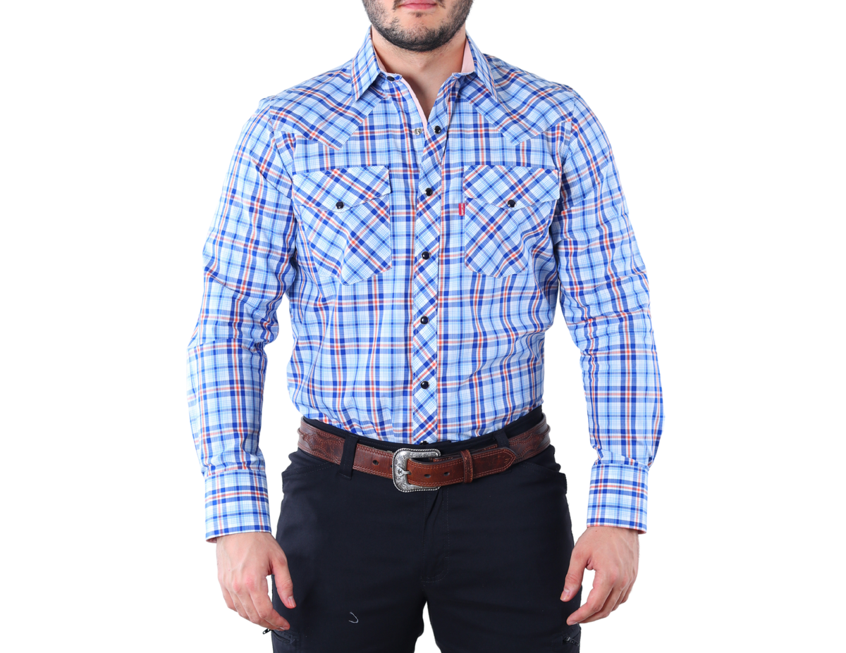 Camisa Vaquera Manga Larga de Hombre Estilo Western a Cuadros Corte Clásico | 100% Algodón | FARWEST