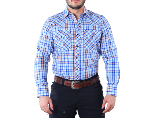 Camisa Vaquera Manga Larga de Hombre Estilo Western a Cuadros Corte Clásico | 100% Algodón | FARWEST