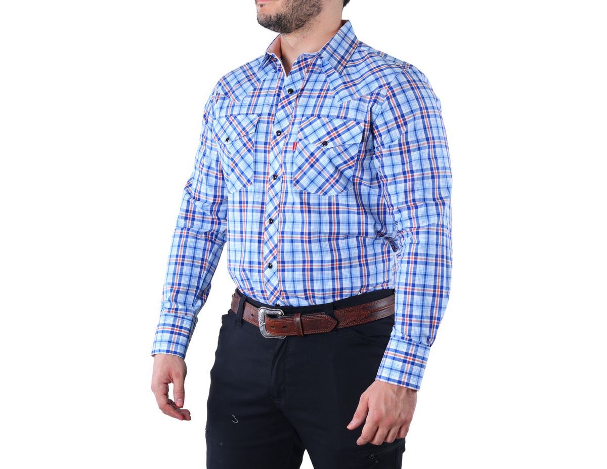 Camisa Vaquera Manga Larga de Hombre Estilo Western a Cuadros Corte Clásico | 100% Algodón | FARWEST