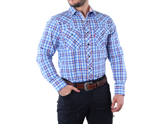 Camisa Vaquera Manga Larga de Hombre Estilo Western a Cuadros Corte Clásico | 100% Algodón | FARWEST