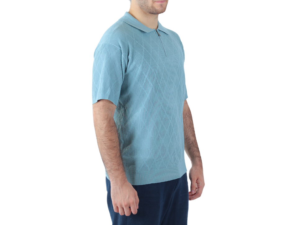 Camisa Casual Hombre con Cierre | Tejido de Punto | Khaki & Blues