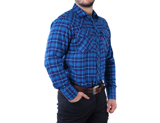 Camisa Vaquera Western Manga Larga para Hombre a Cuadros de Corte Clásica | 51% Bambú, 36% Poliéster y 13% Acrilán | BOCHI