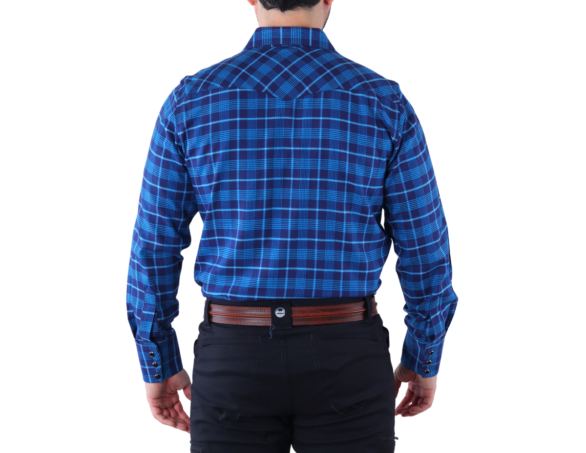 Camisa Vaquera Western Manga Larga para Hombre a Cuadros de Corte Clásica | 51% Bambú, 36% Poliéster y 13% Acrilán | BOCHI