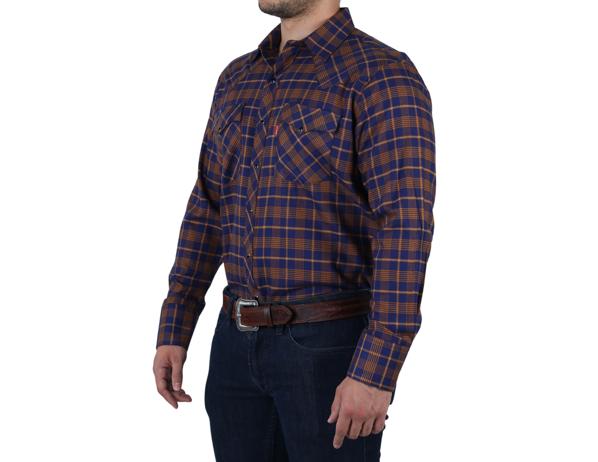 Camisa Vaquera Western Manga Larga para Hombre a Cuadros de Corte Clásica | 51% Bambú, 36% Poliéster y 13% Acrilán | BOCHI