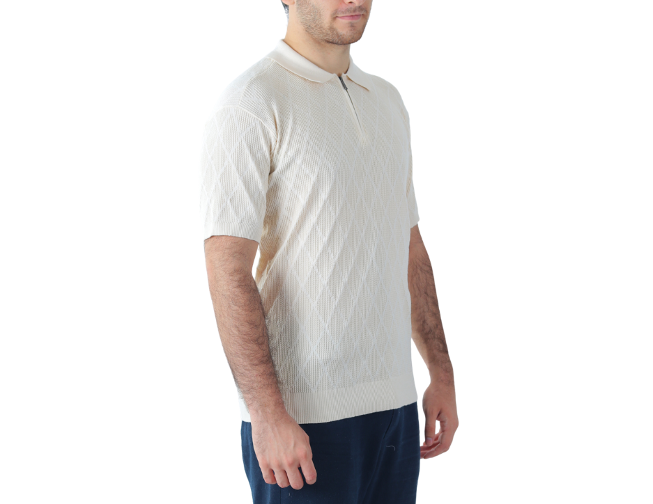 Camisa Casual Hombre con Cierre | Tejido de Punto | Khaki & Blues