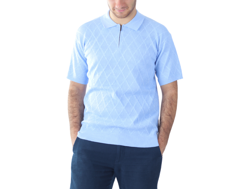 Camisa Casual Hombre con Cierre | Tejido de Punto | Khaki & Blues