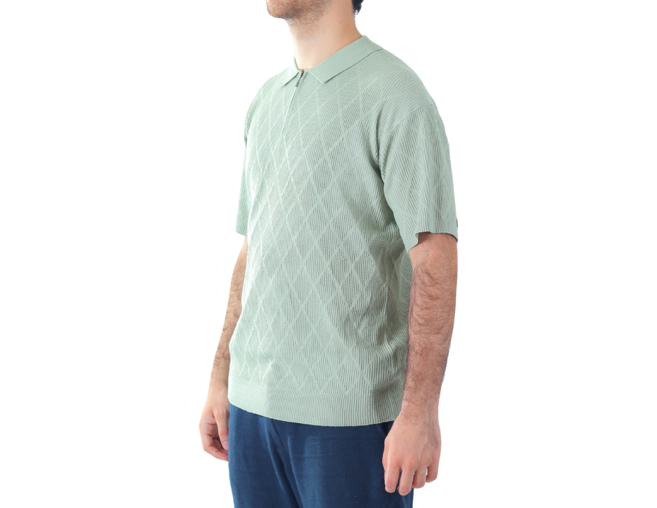 Camisa Casual Hombre con Cierre | Tejido de Punto | Khaki & Blues