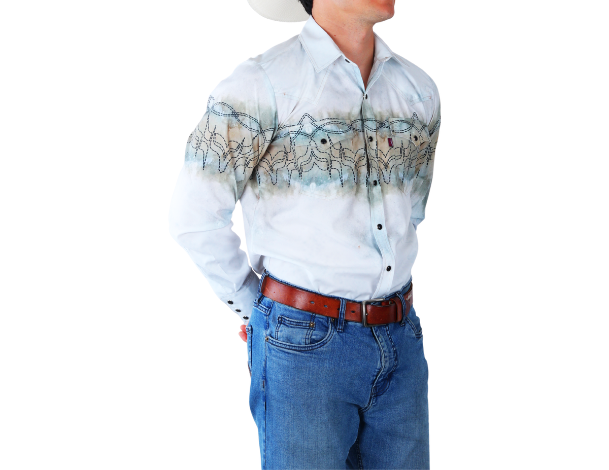 Camisa Vaquera Manga Larga para Hombre con Diseño Único Corte Clásico | 98% Poliéster y 2% Spandex | FARWEST