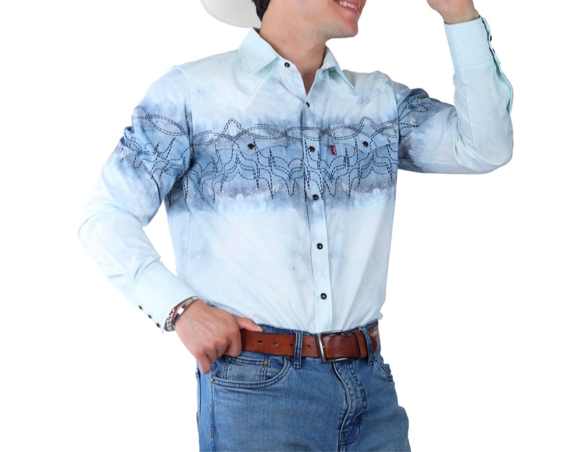Camisa Vaquera Manga Larga para Hombre con Diseño Único Corte Clásico | 98% Poliéster y 2% Spandex | FARWEST