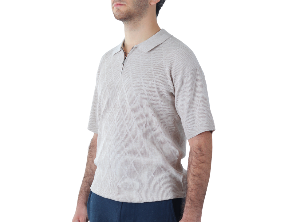 Camisa Casual Hombre con Cierre | Tejido de Punto | Khaki & Blues