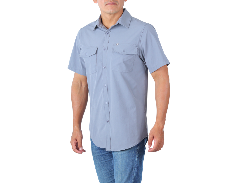 Camisa Tipo Pescador Hombre | Bolsas con Cartera y Aberturas Laterales | KHAKI & BLUES