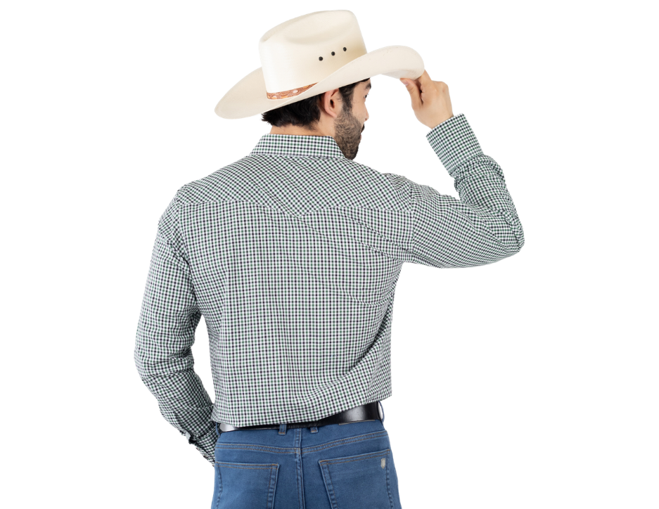 Camisa Vaquera de Hombre Cuadros Azul y Blanco | Western Manga Larga | FARWEST
