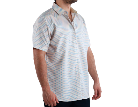 Camisa Casual Manga Corta para Hombre con Diseño De Franjas de Corte Slim Fit | 98% Poliéster y 2% Elastano | KHAKI & BLUES